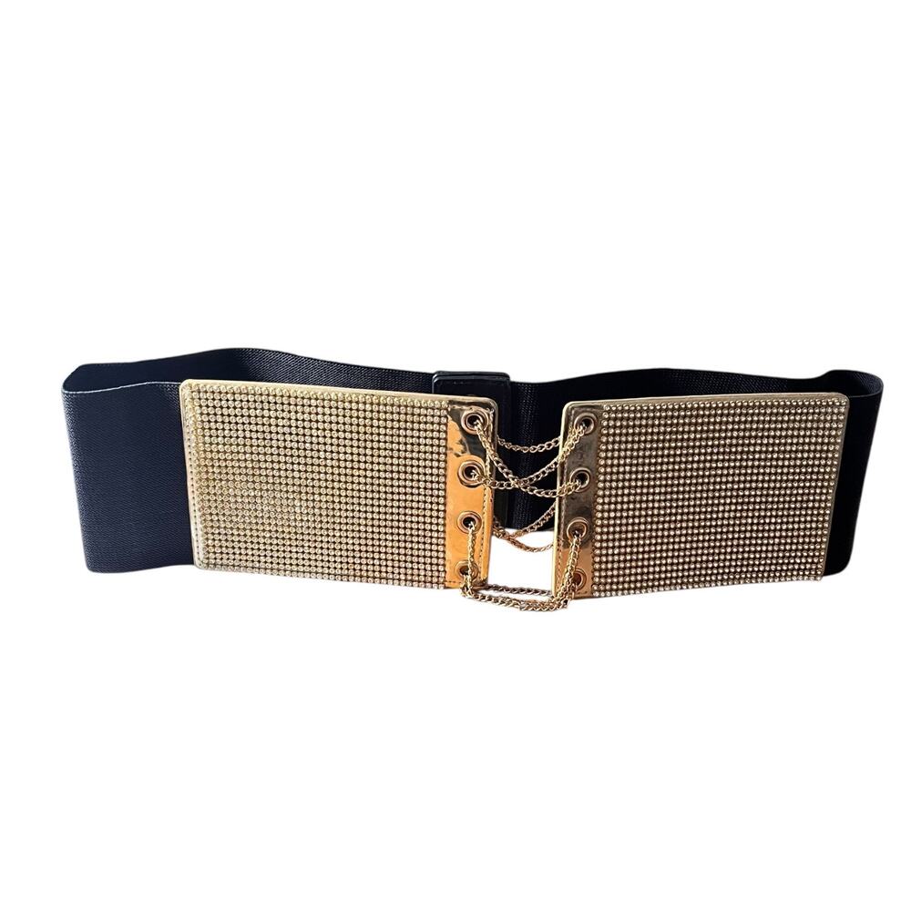 Size Large Womens Statement Belt Wide Sparkly Black Gold New